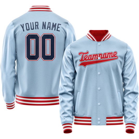 Custom Light-Blue Red Solid Color Varsity Letterman Jacket