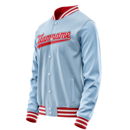 Custom Light-Blue Red Solid Color Varsity Letterman Jacket