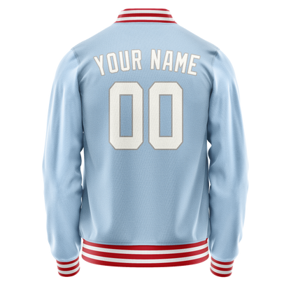 Custom Light-Blue White Solid Color Varsity Letterman Jacket