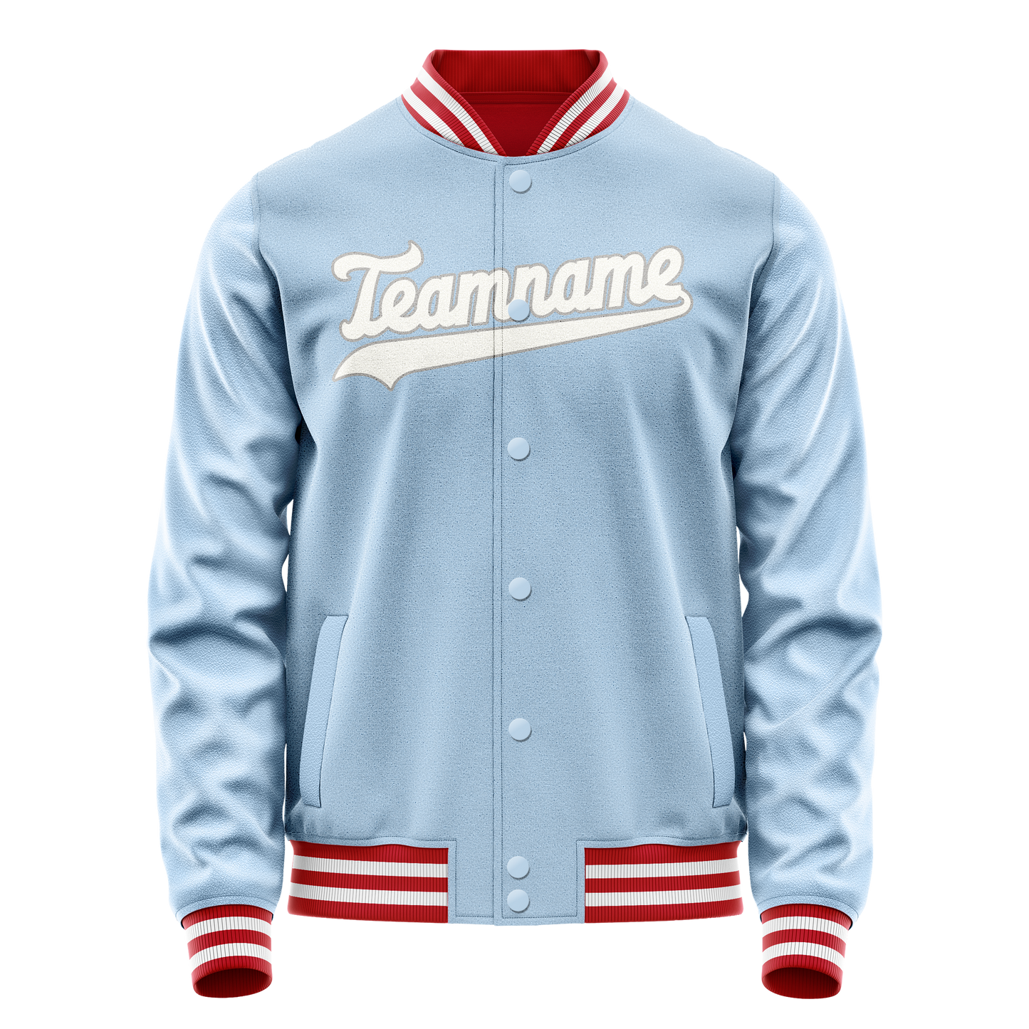 Custom Light-Blue White Solid Color Varsity Letterman Jacket