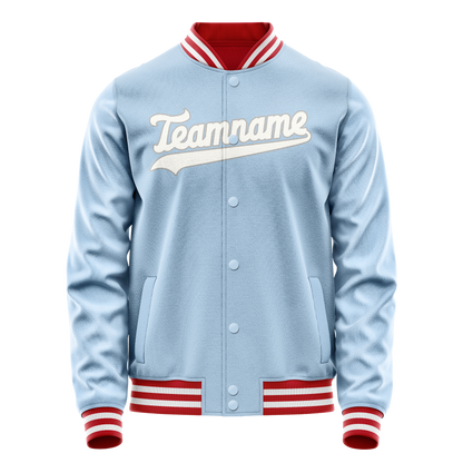Custom Light-Blue White Solid Color Varsity Letterman Jacket