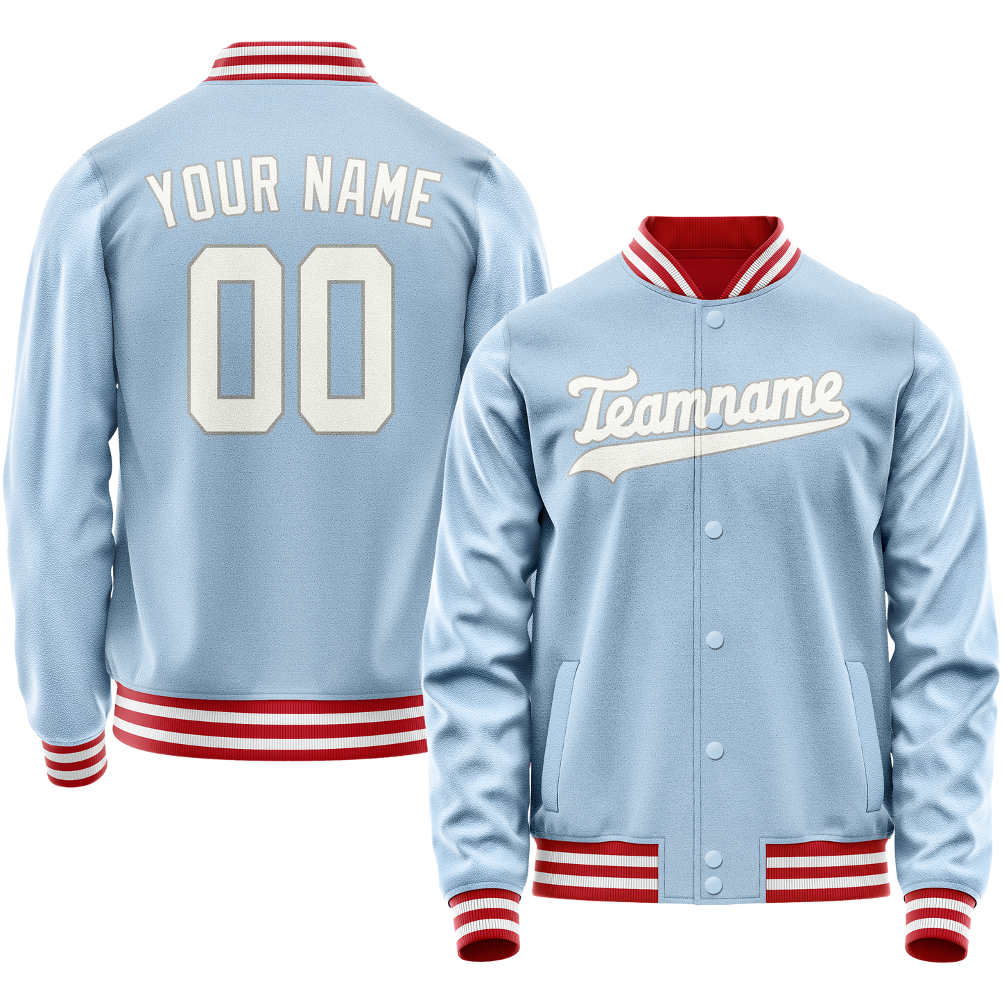Custom Light-Blue White Solid Color Varsity Letterman Jacket