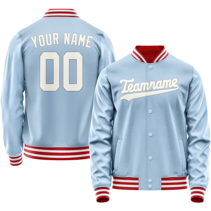 Custom Light-Blue White Solid Color Varsity Letterman Jacket