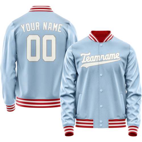 Custom Light-Blue White Solid Color Varsity Letterman Jacket