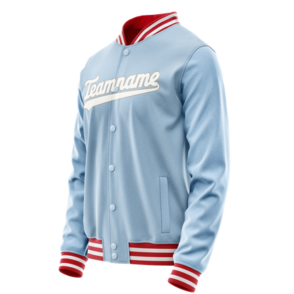 Custom Light-Blue White Solid Color Varsity Letterman Jacket