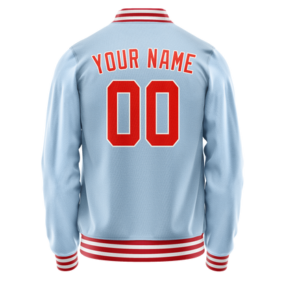 Custom Light-Blue Orange Solid Color Varsity Letterman Jacket
