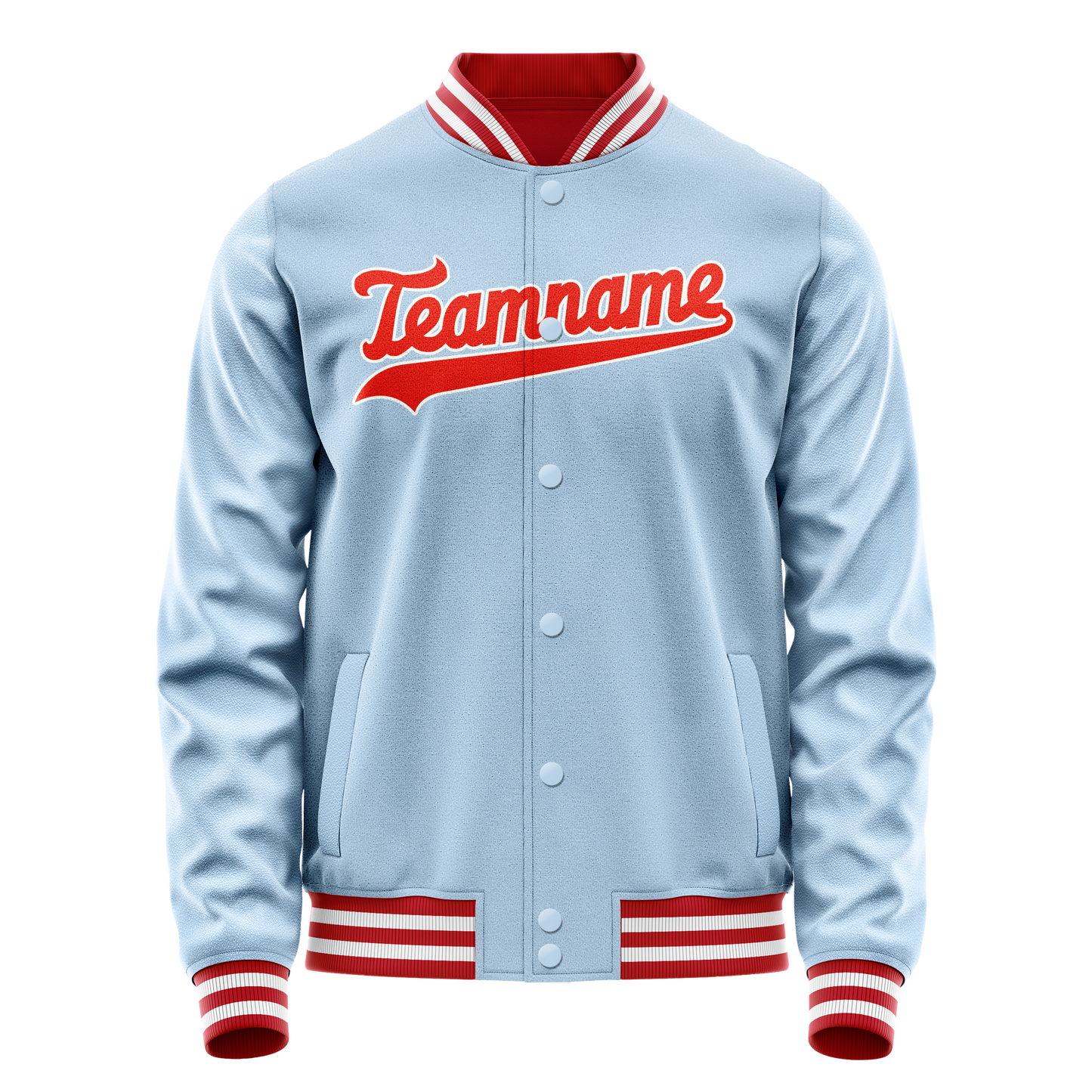 Custom Light-Blue Orange Solid Color Varsity Letterman Jacket