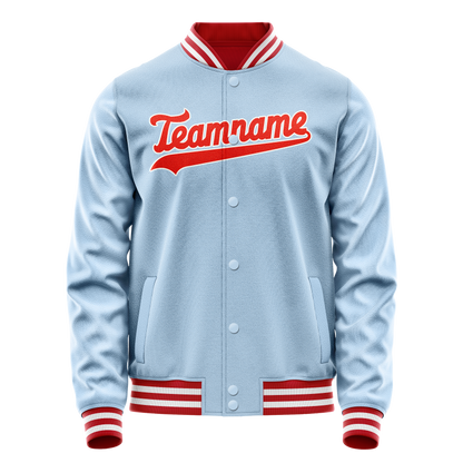 Custom Light-Blue Orange Solid Color Varsity Letterman Jacket
