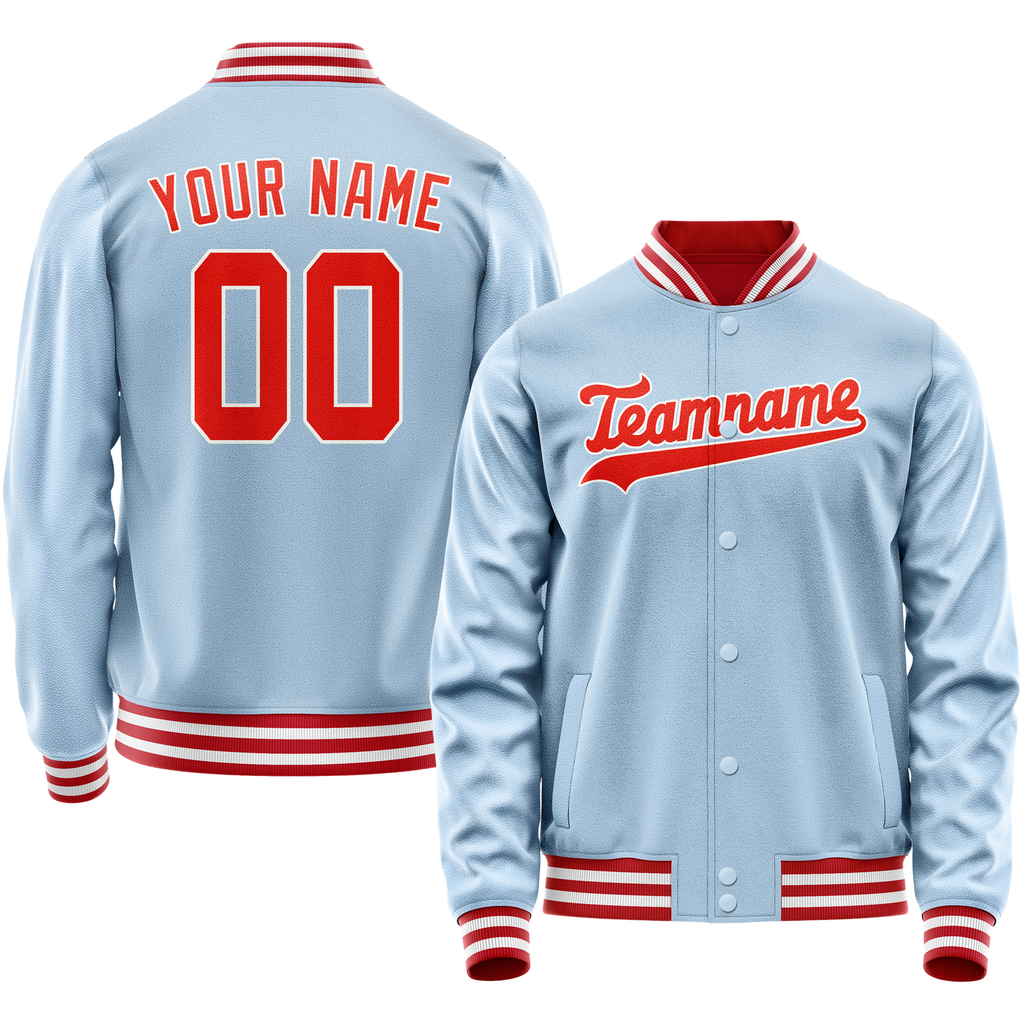 Custom Light-Blue Orange Solid Color Varsity Letterman Jacket