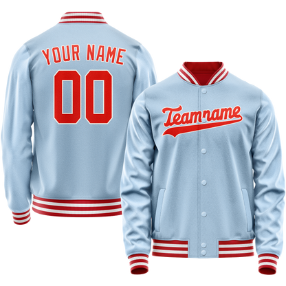 Custom Light-Blue Orange Solid Color Varsity Letterman Jacket