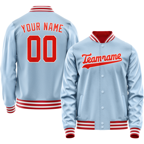 Custom Light-Blue Orange Solid Color Varsity Letterman Jacket