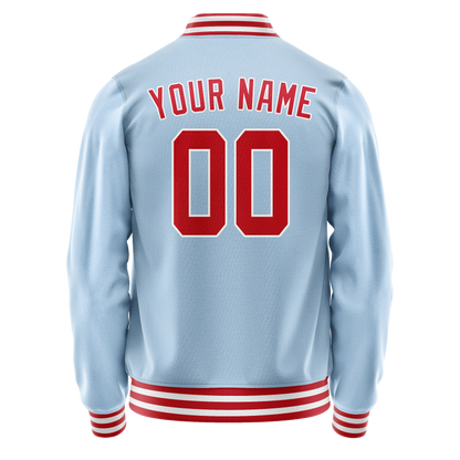 Custom Light-Blue Red Solid Color Varsity Letterman Jacket