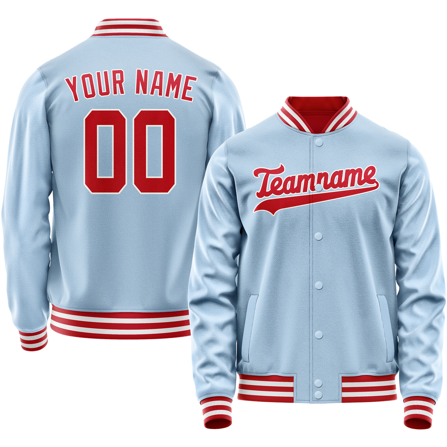 Custom Light-Blue Red Solid Color Varsity Letterman Jacket
