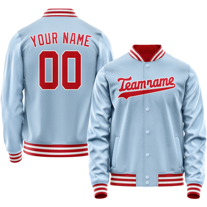 Custom Light-Blue Red Solid Color Varsity Letterman Jacket