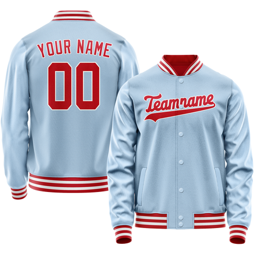 Custom Light-Blue Red Solid Color Varsity Letterman Jacket