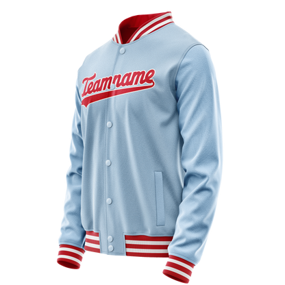 Custom Light-Blue Red Solid Color Varsity Letterman Jacket
