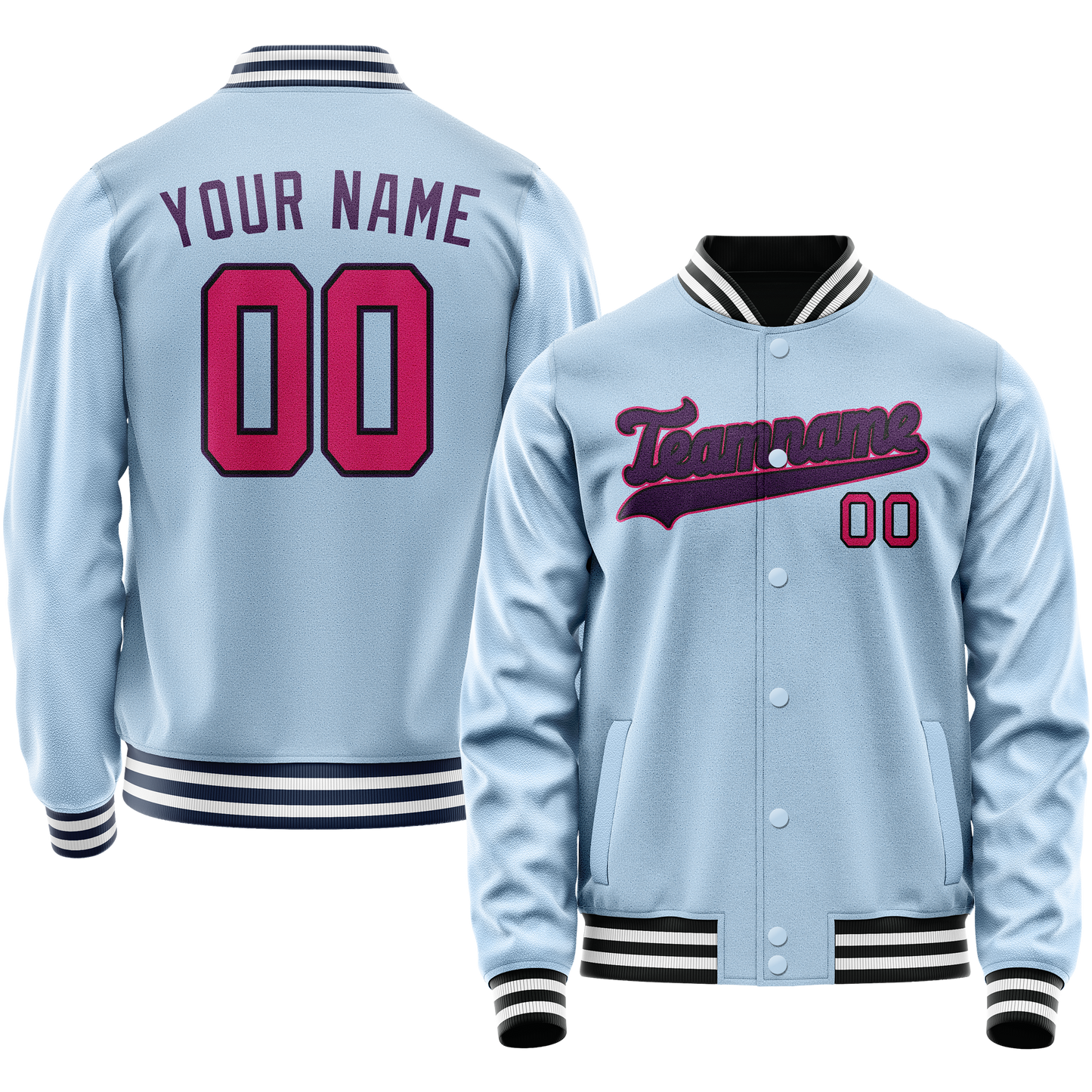 Custom Light-Blue Purple Solid Color Varsity Letterman Jacket