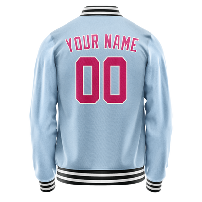 Custom Light-Blue Pink Solid Color Varsity Letterman Jacket