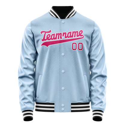 Custom Light-Blue Pink Solid Color Varsity Letterman Jacket