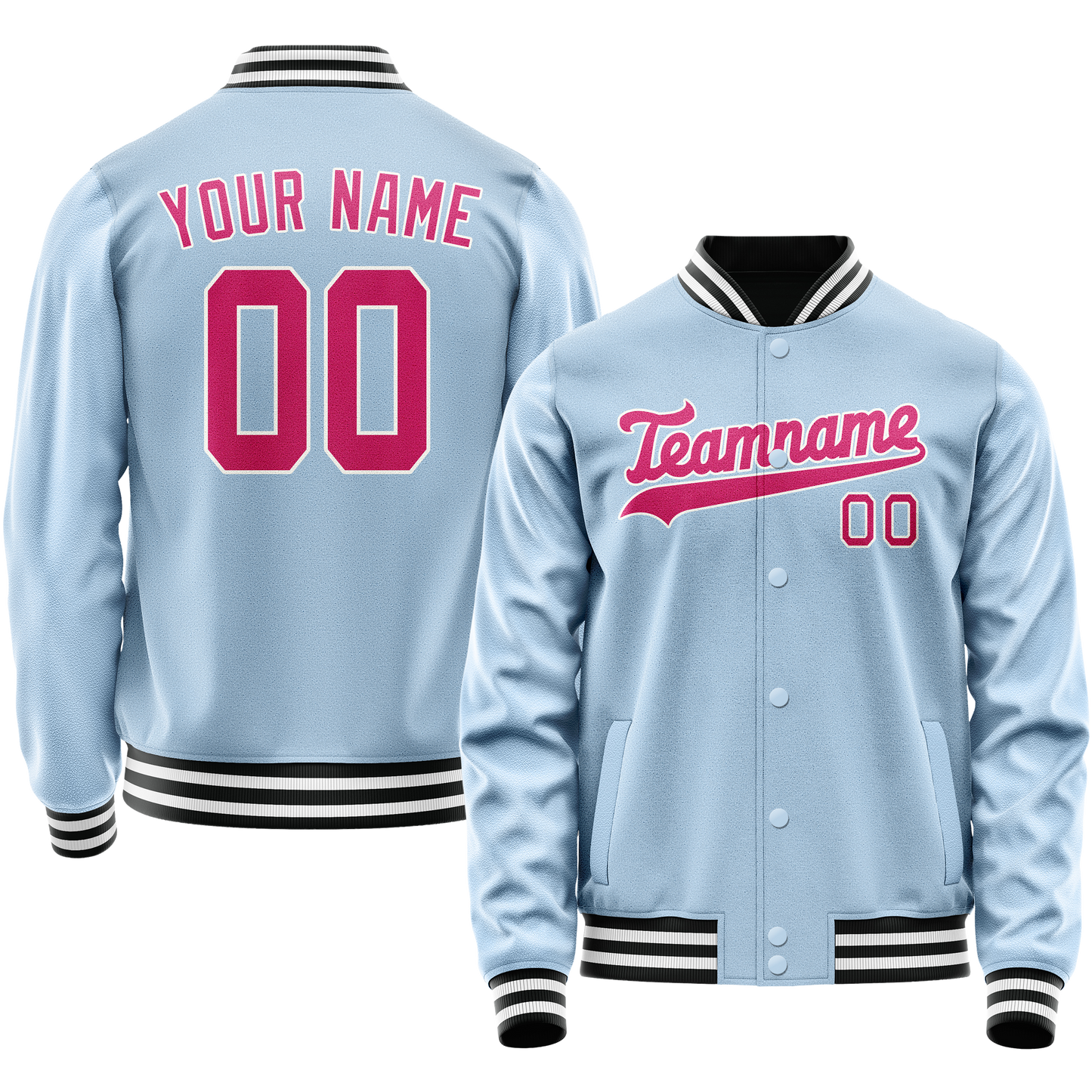 Custom Light-Blue Pink Solid Color Varsity Letterman Jacket