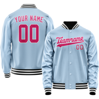 Custom Light-Blue Pink Solid Color Varsity Letterman Jacket