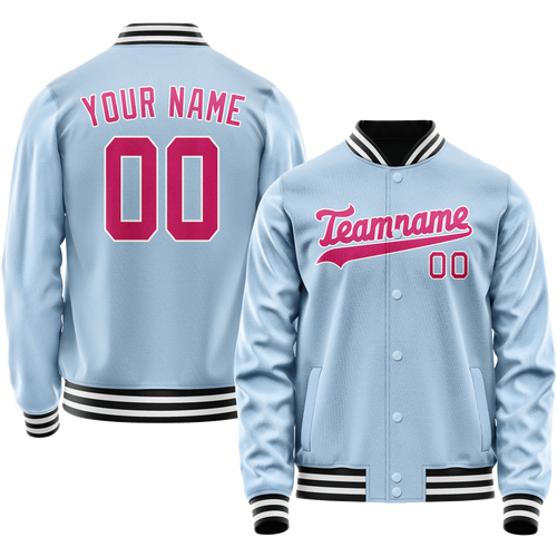 Custom Light-Blue Pink Solid Color Varsity Letterman Jacket