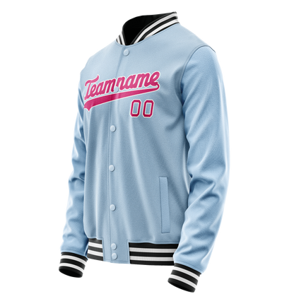 Custom Light-Blue Pink Solid Color Varsity Letterman Jacket