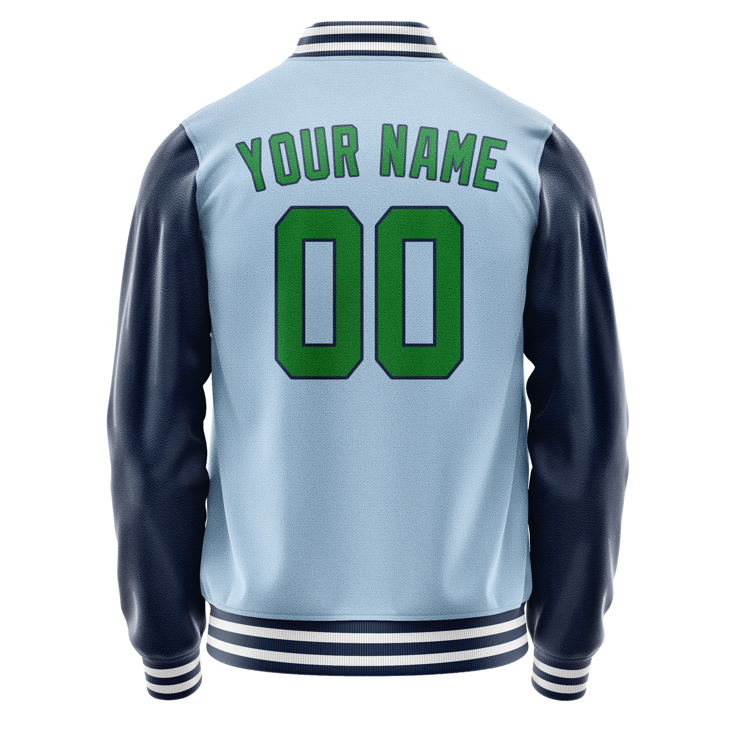 Custom Light-Blue Neon-Green Solid Color Varsity Letterman Jacket