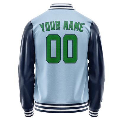 Custom Light-Blue Neon-Green Solid Color Varsity Letterman Jacket