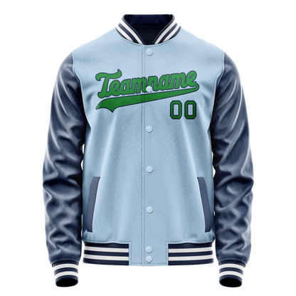 Custom Light-Blue Neon-Green Solid Color Varsity Letterman Jacket