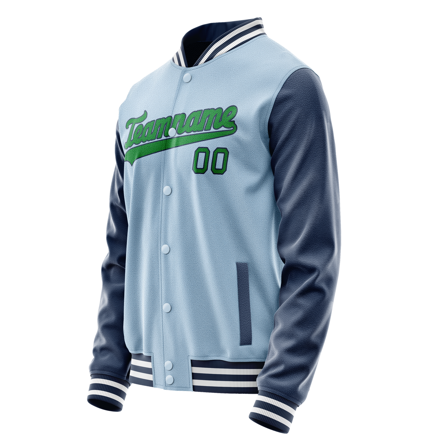 Custom Light-Blue Neon-Green Solid Color Varsity Letterman Jacket