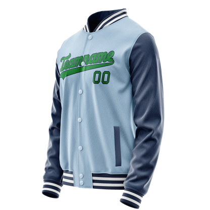 Custom Light-Blue Neon-Green Solid Color Varsity Letterman Jacket