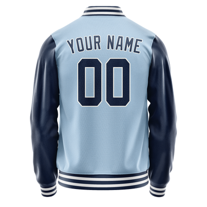 Custom Light-Blue Navy Solid Color Varsity Letterman Jacket