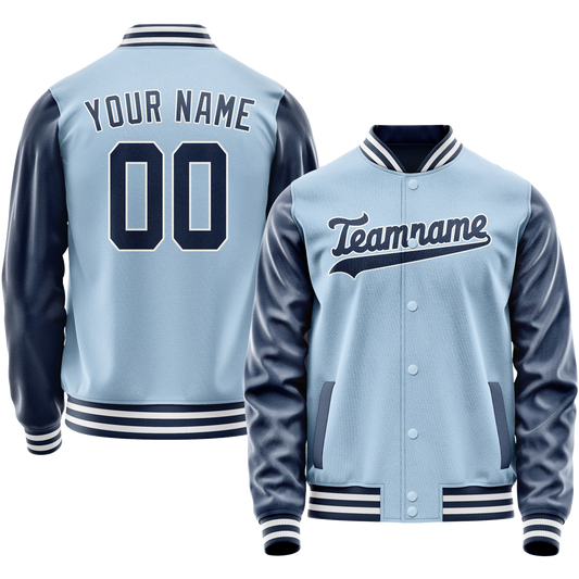 Custom Light-Blue Navy Solid Color Varsity Letterman Jacket