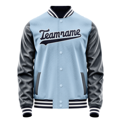 Custom Light-Blue Navy Solid Color Varsity Letterman Jacket
