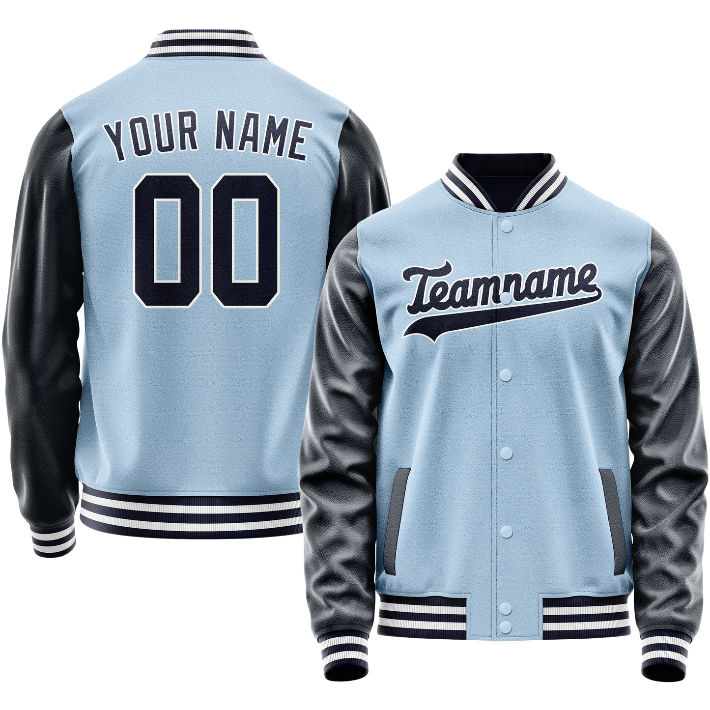 Custom Light-Blue Navy Solid Color Varsity Letterman Jacket