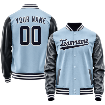 Custom Light-Blue Navy Solid Color Varsity Letterman Jacket