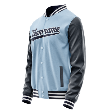 Custom Light-Blue Navy Solid Color Varsity Letterman Jacket