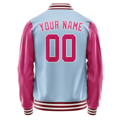 Custom Light-Blue Pink Solid Color Varsity Letterman Jacket