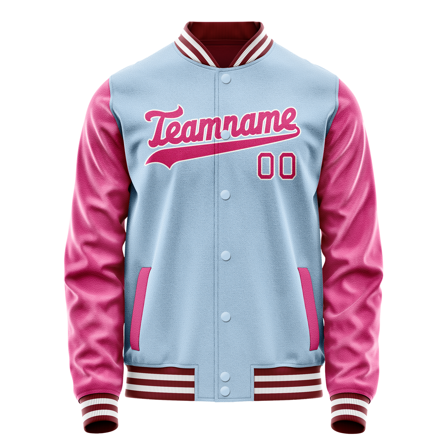 Custom Light-Blue Pink Solid Color Varsity Letterman Jacket