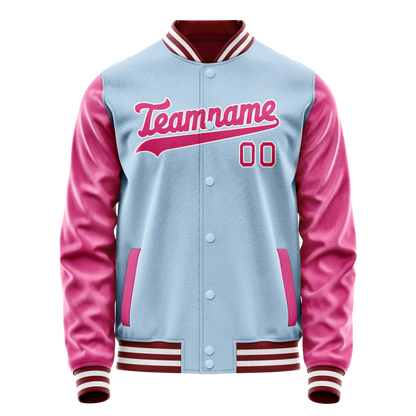 Custom Light-Blue Pink Solid Color Varsity Letterman Jacket