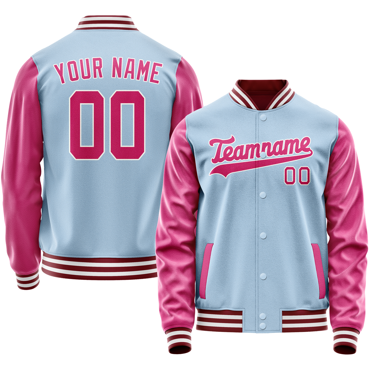 Custom Light-Blue Pink Solid Color Varsity Letterman Jacket