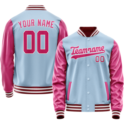 Custom Light-Blue Pink Solid Color Varsity Letterman Jacket