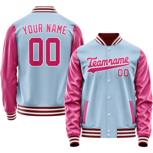 Custom Light-Blue Pink Solid Color Varsity Letterman Jacket