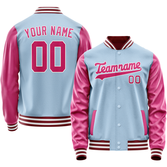 Custom Light-Blue Pink Solid Color Varsity Letterman Jacket