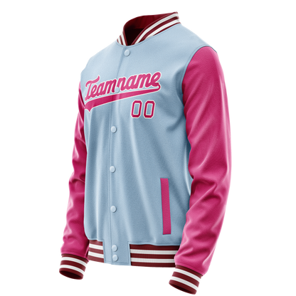 Custom Light-Blue Pink Solid Color Varsity Letterman Jacket