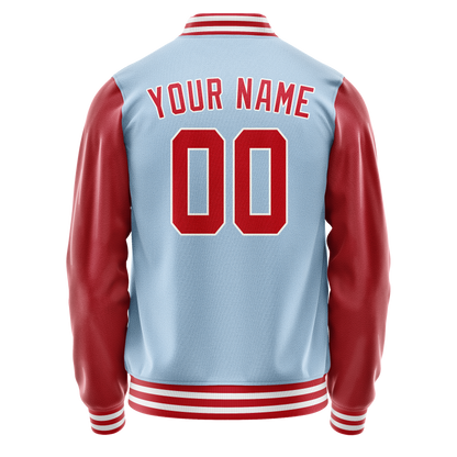 Custom Light-Blue Red Solid Color Varsity Letterman Jacket
