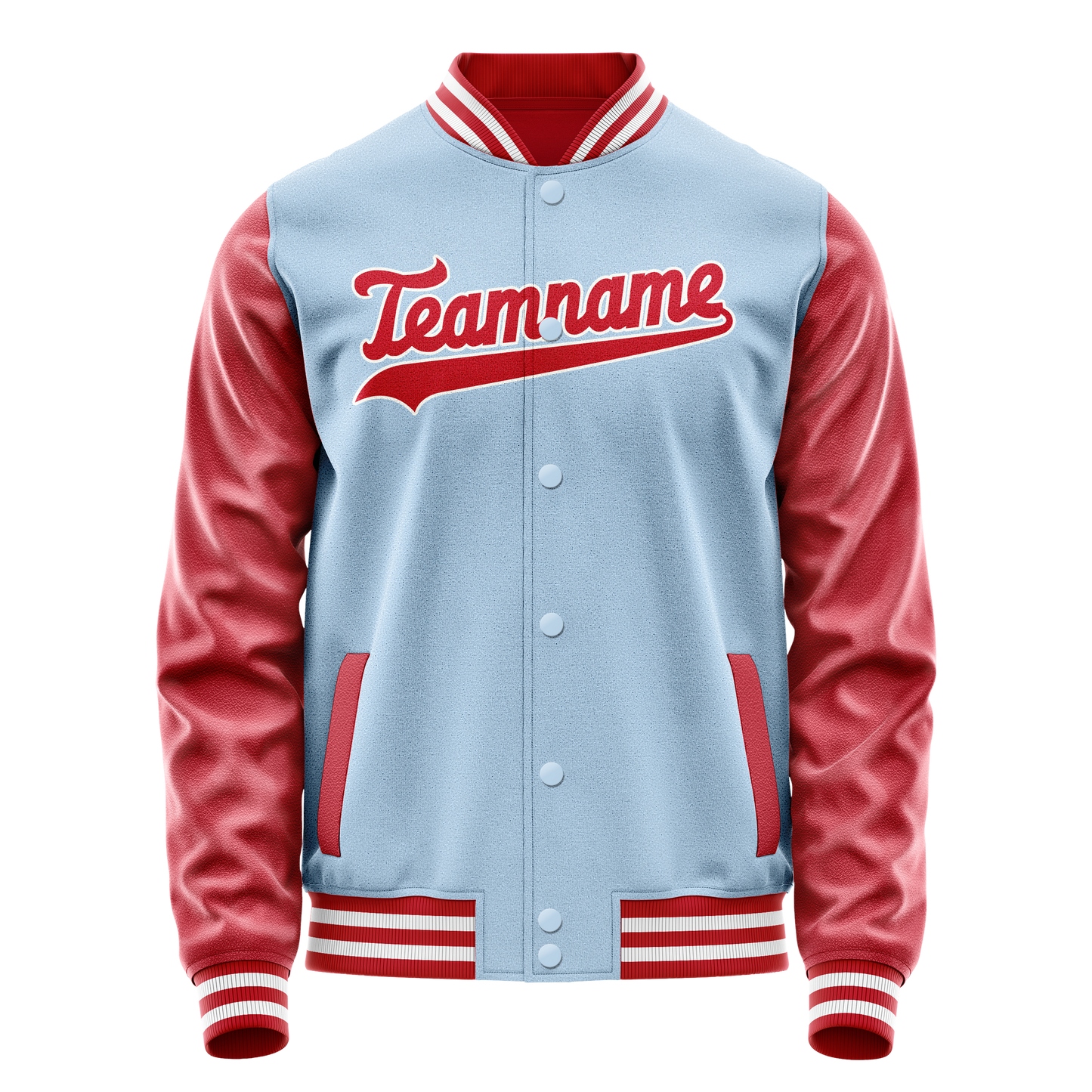 Custom Light-Blue Red Solid Color Varsity Letterman Jacket
