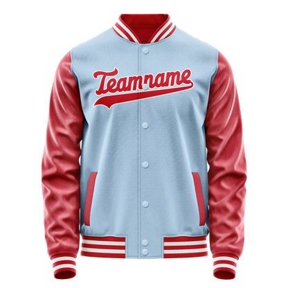Custom Light-Blue Red Solid Color Varsity Letterman Jacket