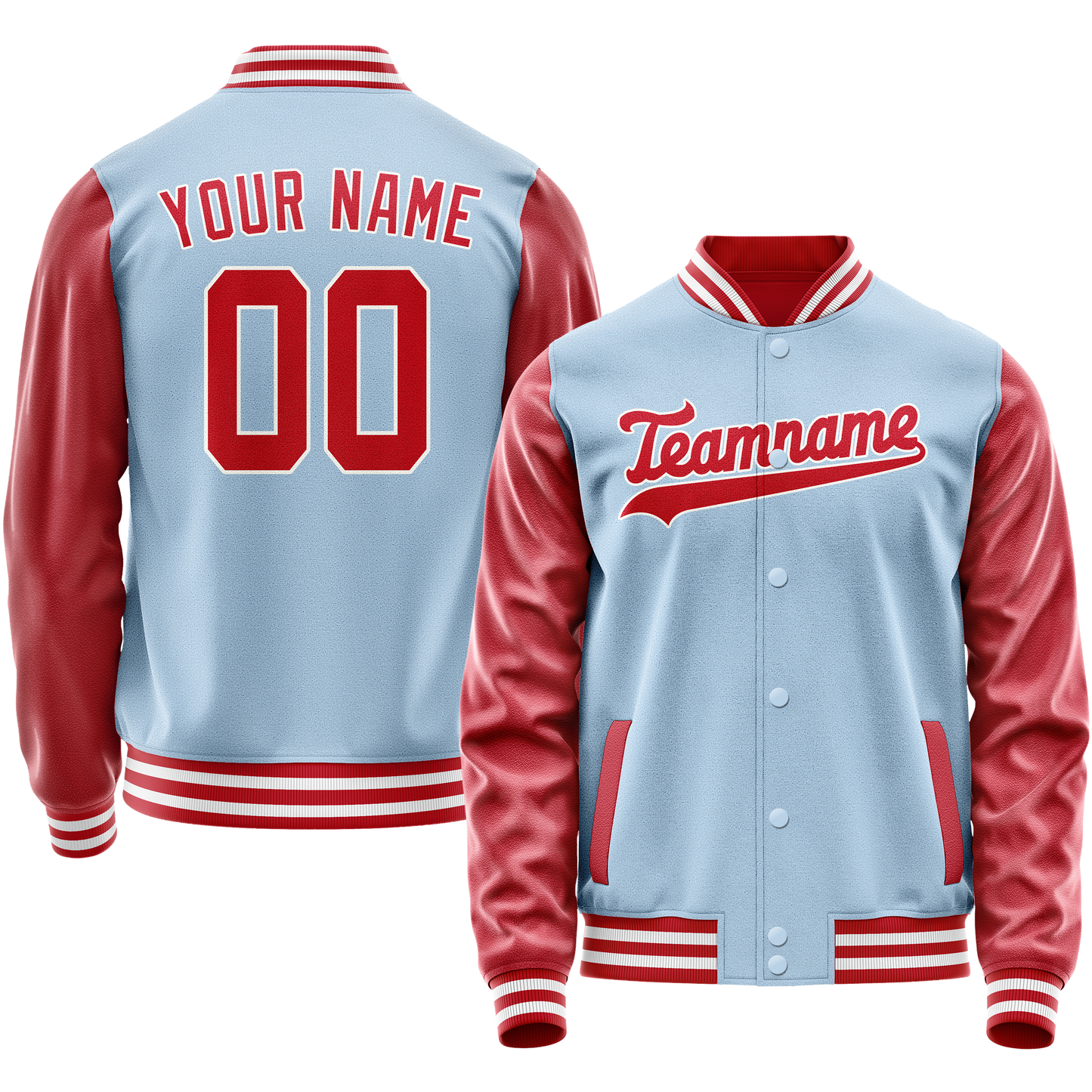 Custom Light-Blue Red Solid Color Varsity Letterman Jacket